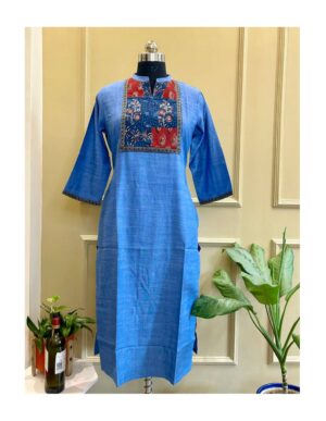 Powder Blue Patch Yoke Kurti