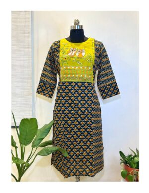 Yellow Owl Embroidered Kurti