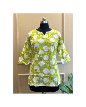 Light Green Floral Cotton Top