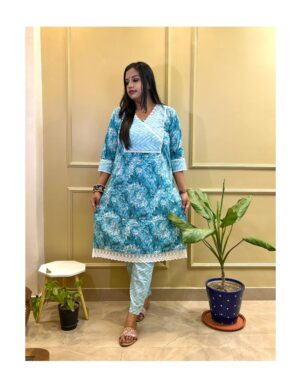 Icy Bloom Blue Kurti Set