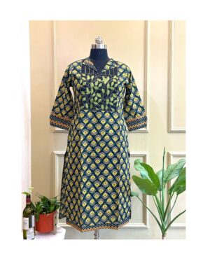 Bottle Green Floral Kantha Kurti