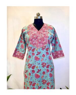 Sea Green Blossom Kurti