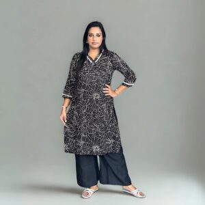 Noir Bloom Cotton Kurti Palazzo Set