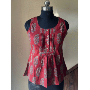 Maroon Ajrakh Printed Top