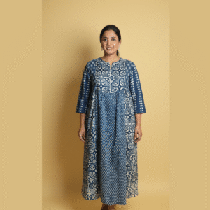 Neel Aangan Panelled Indigo Midi Dress