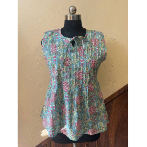 Sea Green Floral Pintuck Top