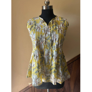 Yellow Floral Pintuck Top