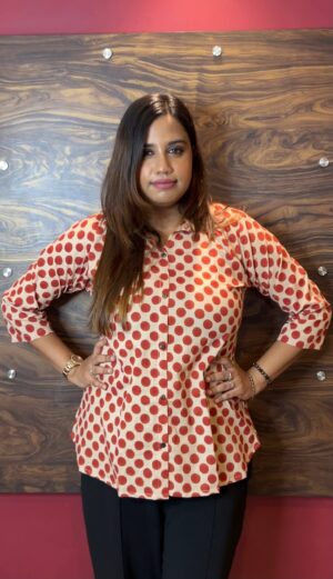 Coral Dot Cotton Shirt