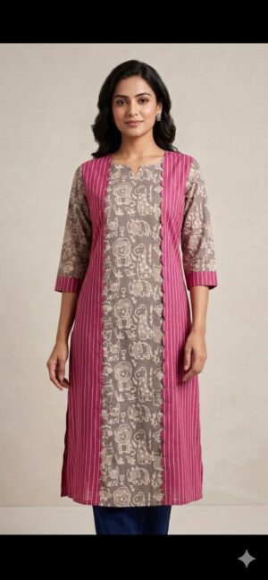 Deep Pink Scallop Dabu Kurti