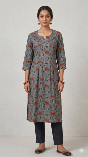 Grey Gau Heritage Cotton Kurti