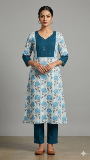 Skybell Stripe Cotton Kurti
