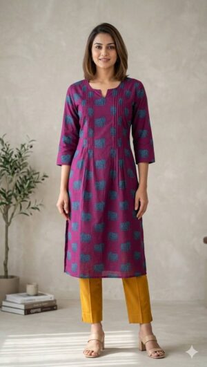 Wine Gajraj Pintuck Cotton Kurti