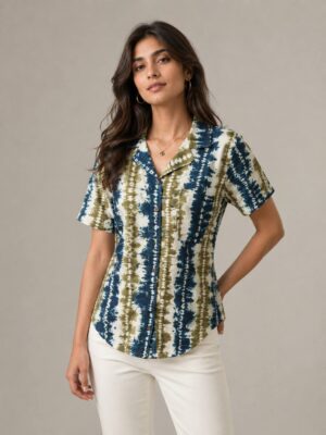 Indigo Olive Shibori Shirt