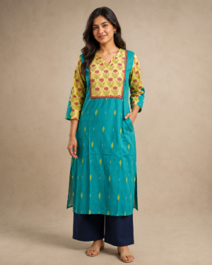 Mayuri: A Peacock Blue Handloom Story kurti