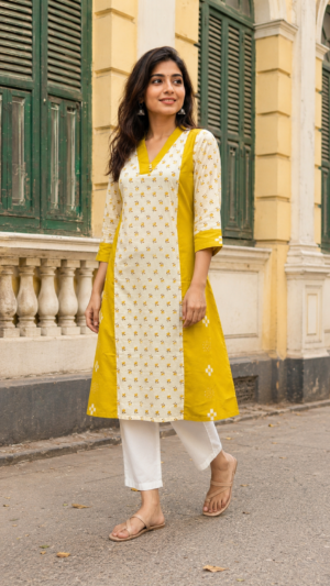 Mustard Sunshine Panel A-line Kurti