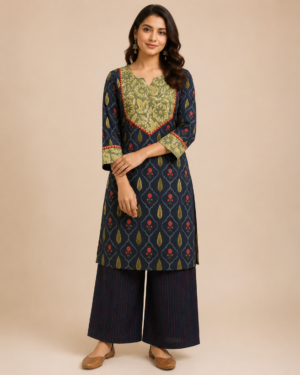 Navy Blossom Pocket Kurti