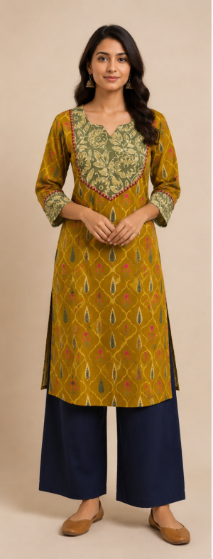 Mustard Meadow Cotton Kurti