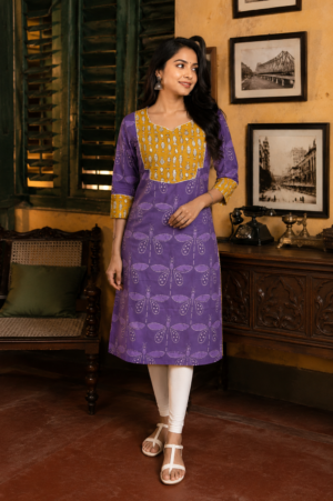 Purple Grasshopper Cotton Dabu Kurti