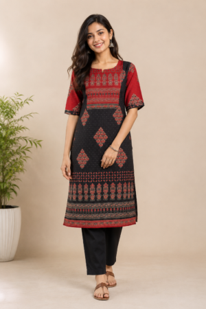 Ruhani | Black Ajrakh Cotton Kurti
