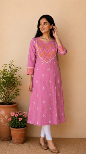 Gulbahar Pink Cotton Kurti