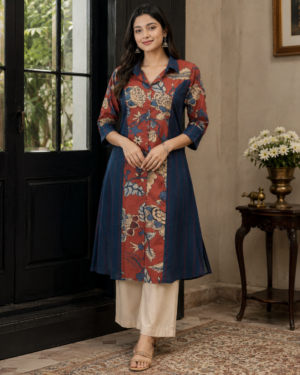 Maroon Gulmohar Kalamkari Shirt Dress